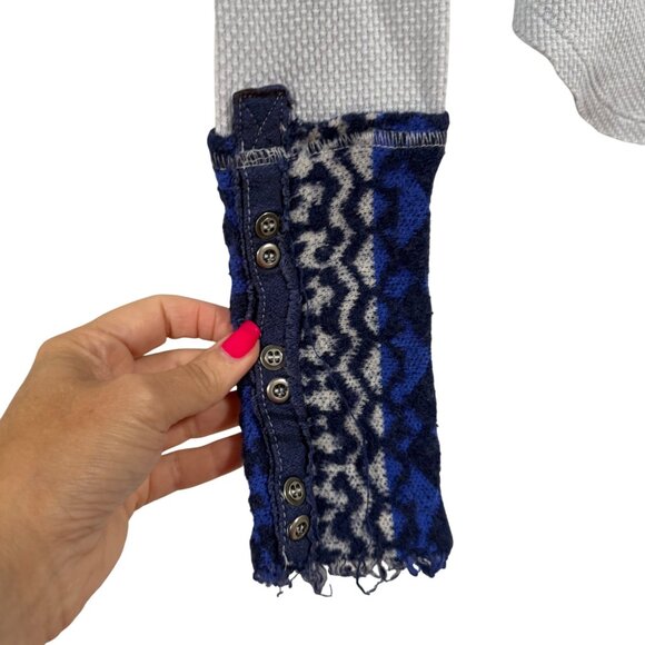Free People Art School Cuff Long Sleeve Waffle Knit‎ Thermal Blue Size XS - Picture 2 of 7